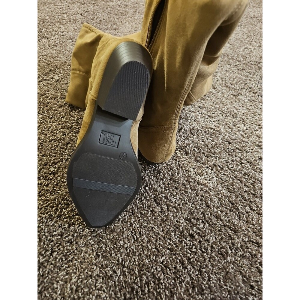 Time & Tru Faux Suede Western Over The Knee Boot Memory Foam Taupe Size 9 - Picture 6 of 8